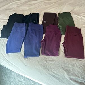 Green Apple Active Lot 8 Pairs Leggings - Black, Purple, Green, Burgundy, Navy